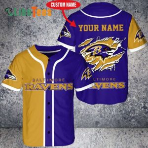 Personalized Baltimore Ravens Baseball Jersey, Simple Purple Yellow Design