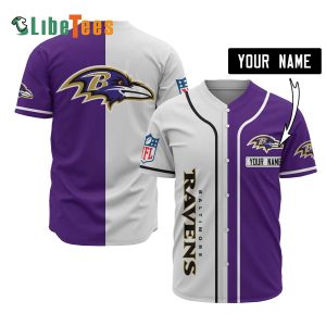 Personalized Baltimore Ravens Baseball Jersey, Simple White Purple Design