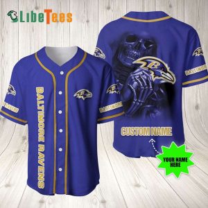 Personalized Baltimore Ravens Baseball Jersey, Skull And Logo
