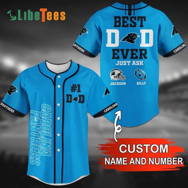 Personalized Carolina Panthers Baseball Jersey, Best Dad Ever Just Ask