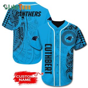 Personalized Carolina Panthers Baseball Jersey, Blue Atikapu Pattern