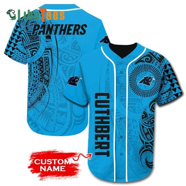 Personalized Carolina Panthers Baseball Jersey, Blue Atikapu Pattern