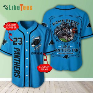 Personalized Carolina Panthers Baseball Jersey, Fathead Mascot Damn Right