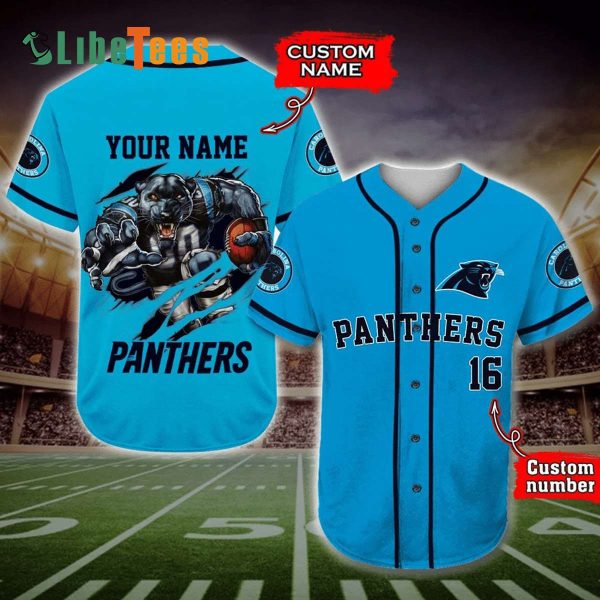 Personalized Carolina Panthers Baseball Jersey, Mascot Graphic