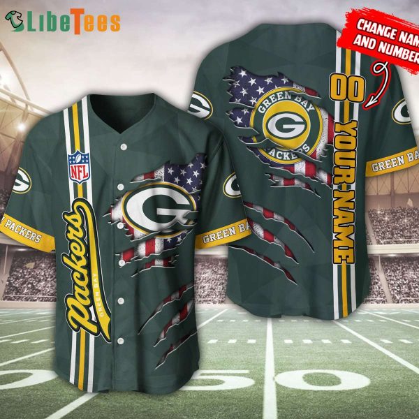 Personalized Green Bay Packers Baseball Jersey American Flag And Logo