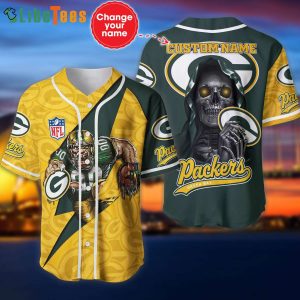 Personalized Green Bay Packers Baseball Jersey Skull And Fathead Mascot