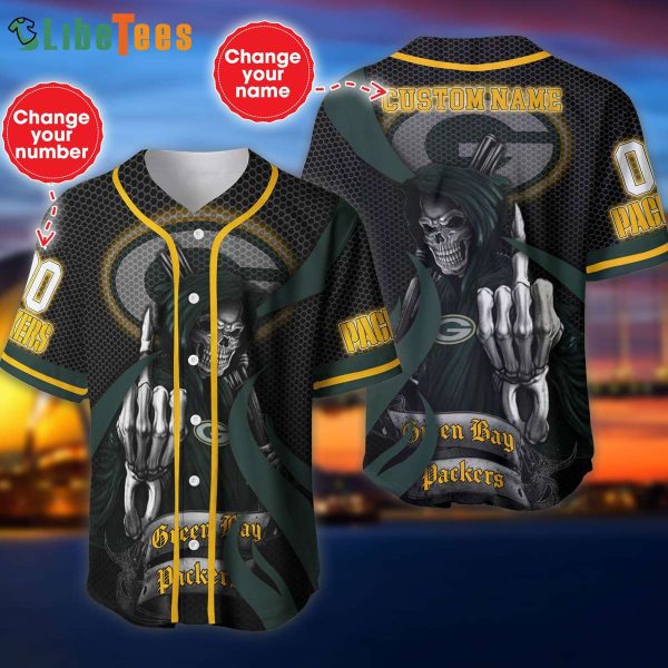 Personalized Green Bay Packers Baseball Jersey Skull Graphic