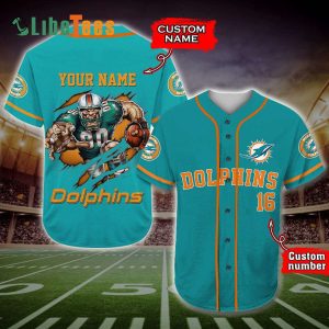 Personalized Miami Dolphins Baseball Jersey, Mascot Graphic