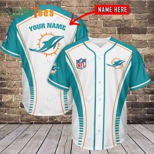 Personalized Miami Dolphins Baseball Jersey, Simple White Blue Design