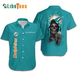 Personalized Miami Dolphins Hawaiian Shirt, Skull And Logo, Button Down Hawaiian Shirt