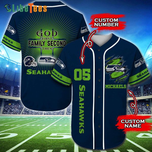 Personalized Seattle Seahawks Baseball Jersey God First Family Second Then