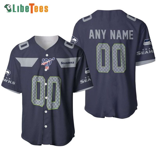 Personalized Seattle Seahawks Baseball Jersey Navy 100th Season