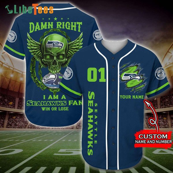 Personalized Seattle Seahawks Baseball Jersey Skull Damn Right