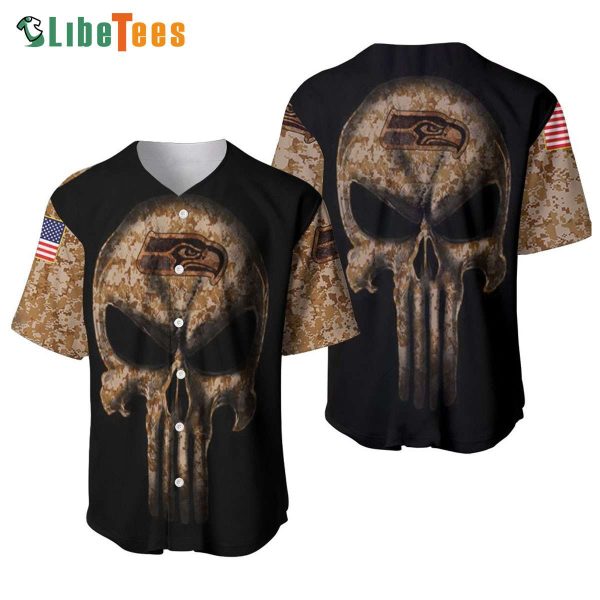 Seattle Seahawks Baseball Jersey Camouflage Skull