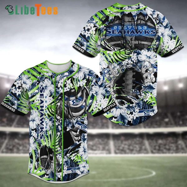 Seattle Seahawks Baseball Jersey Skeleton Flowers