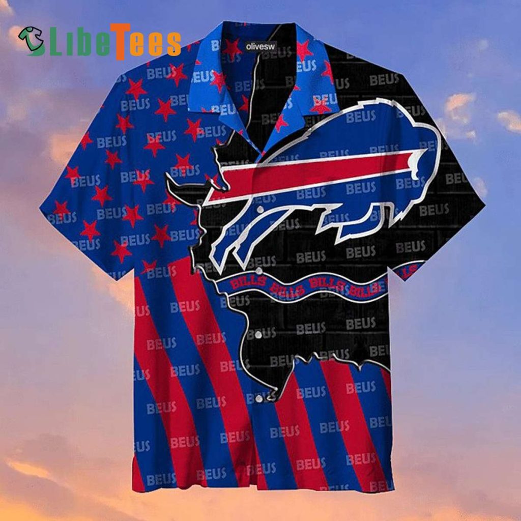 Buffalo Bills Hawaiian Shirt, Buffalo Across Over Scratch America, Hawaiian Print Shirt