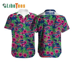 Buffalo Bills Hawaiian Shirt, Flowers And Leaves Pattern, Cool Hawaiian Shirt