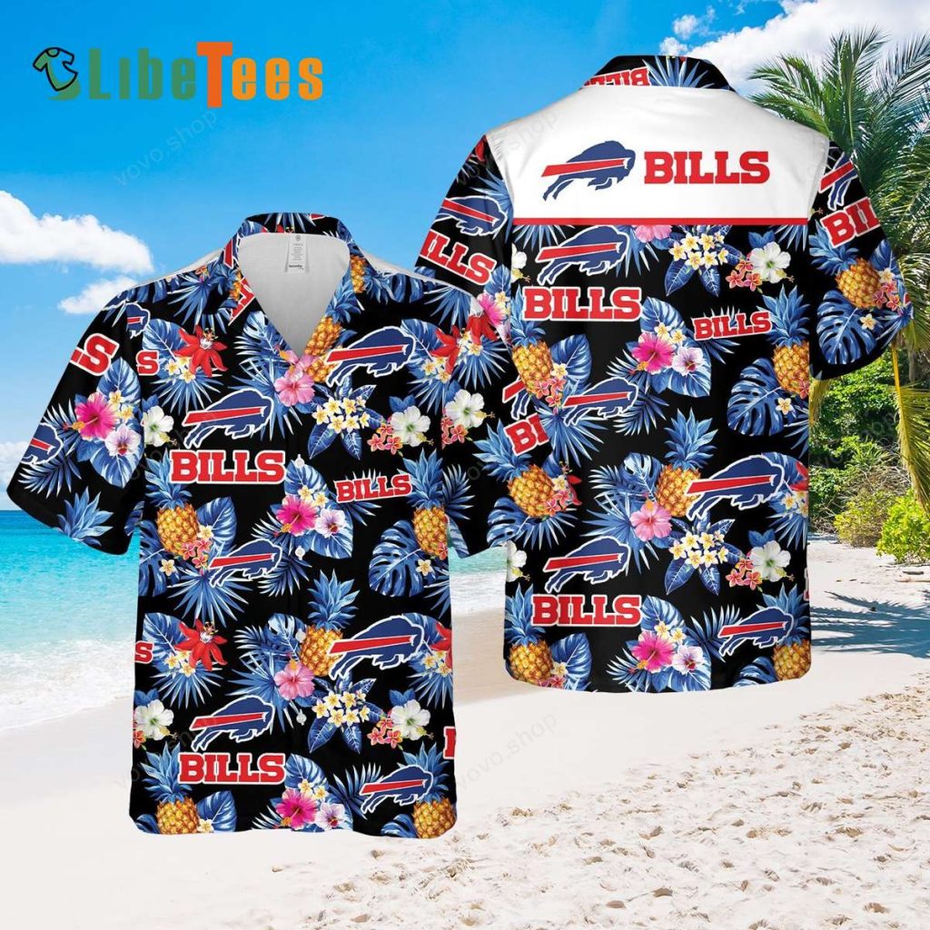 Buffalo Bills Hawaiian Shirt, Pineapple And Leaves, Hawaiian Style Shirt