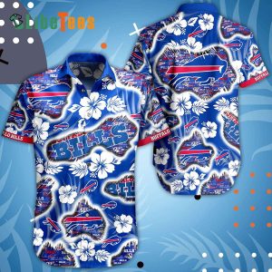 Buffalo Bills Hawaiian Shirt, Word Bills And Flowers, Cool Hawaiian Shirt