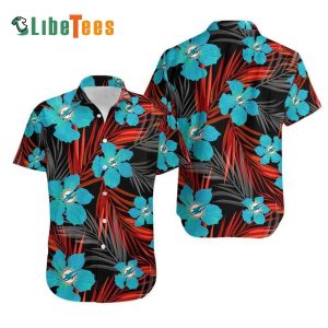 Miami Dolphins Hawaiian Shirt, Blue Flowers, Tropical Print Shirt