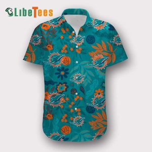 Miami Dolphins Hawaiian Shirt, Flowers And Leaves, Tropical Print Shirt