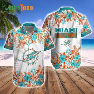 Miami Dolphins Hawaiian Shirt, Flowers And Log, Graphic Hawaiian Style Shirt