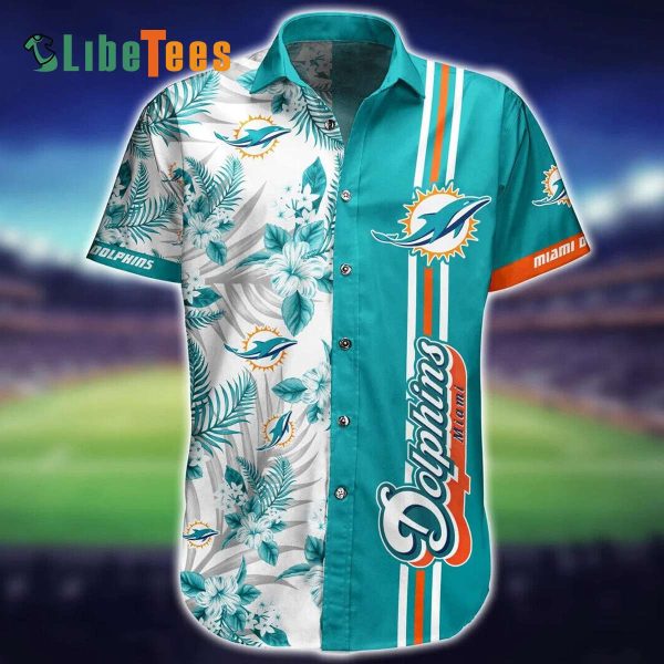 Miami Dolphins Hawaiian Shirt, Flowers And Logo, Tropical Print Shirt