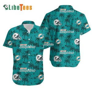 Miami Dolphins Hawaiian Shirt, Helmets And Coconut Trees, Hawaiian Print Shirt