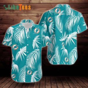 Miami Dolphins Hawaiian Shirt, Leaves Pattern, Tropical Print Shirt