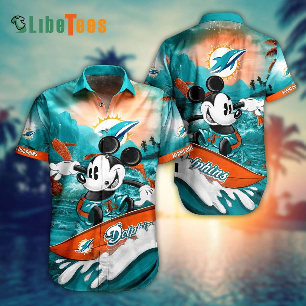 Miami Dolphins Hawaiian Shirt, Mickey Mouse, Hawaiian Print Shirt