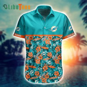 Miami Dolphins Hawaiian Shirt, Orange Flowers, Cheap Hawaiian Shirt