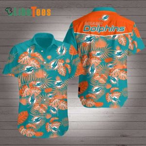 Miami Dolphins Hawaiian Shirt, Orange Leaves, Cool Hawaiian Shirt