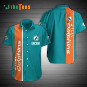 Miami Dolphins Hawaiian Shirt, Simple Blue Orange Design, Tropical Print Shirt