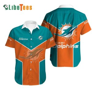 Miami Dolphins Hawaiian Shirt, Simple Orange Blue Design, Hawaiian Print Shirt
