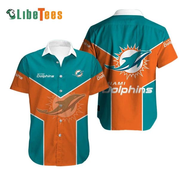 Miami Dolphins Hawaiian Shirt, Simple Orange Blue Design, Hawaiian Print Shirt