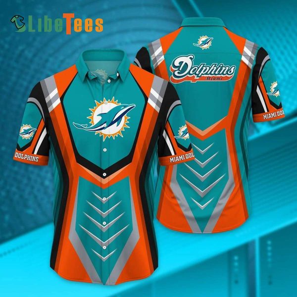 Miami Dolphins Hawaiian Shirt, Simple Team Color Design, Tropical Print Shirt