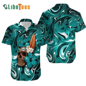 Miami Dolphins Hawaiian Shirt, Skull and Hibiscus Flower, Cool Hawaiian Shirt