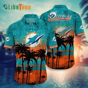 Miami Dolphins Hawaiian Shirt, Sunset And Coconut Trees, Hawaiian Shirt Outfit