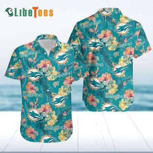 Miami Dolphins Hawaiian Shirt, Tropiacl Flowers, Hawaiian Style Shirt