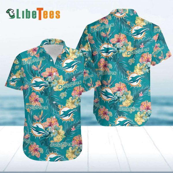 Miami Dolphins Hawaiian Shirt, Tropiacl Flowers, Hawaiian Style Shirt