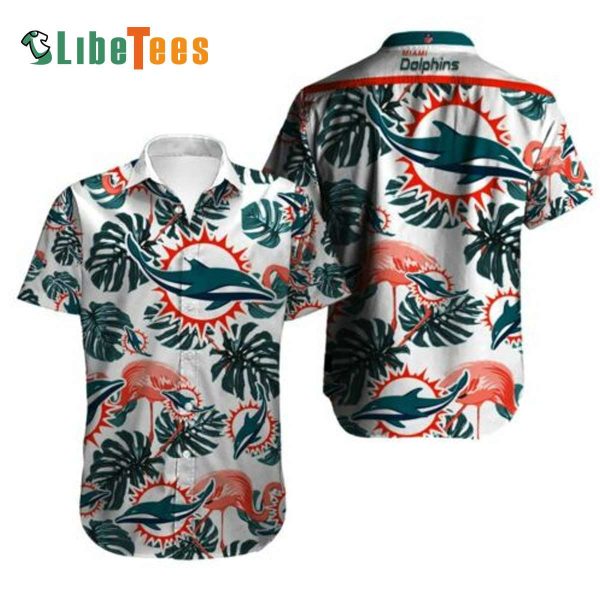 Miami Dolphins Hawaiian Shirt, Tropical Leaves, Cheap Hawaiian Shirt