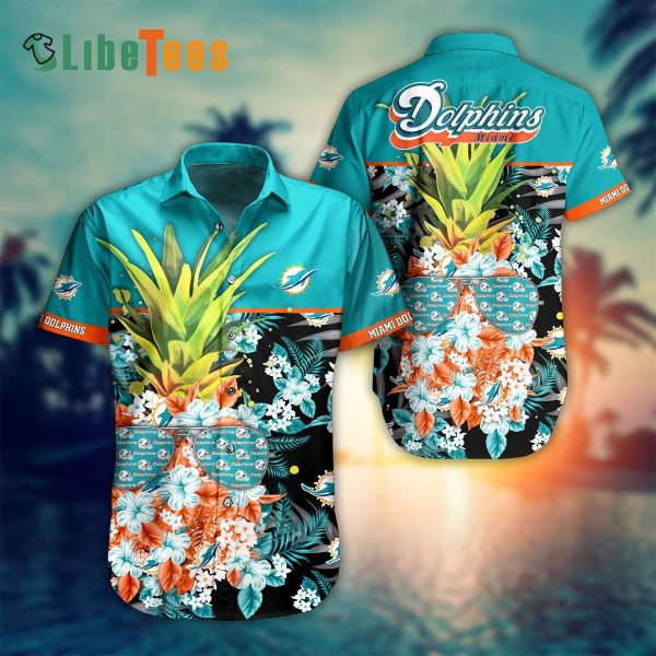 Miami Dolphins Hawaiian Shirt, Unique Pinneapple Graphic, Cool Hawaiian Shirt