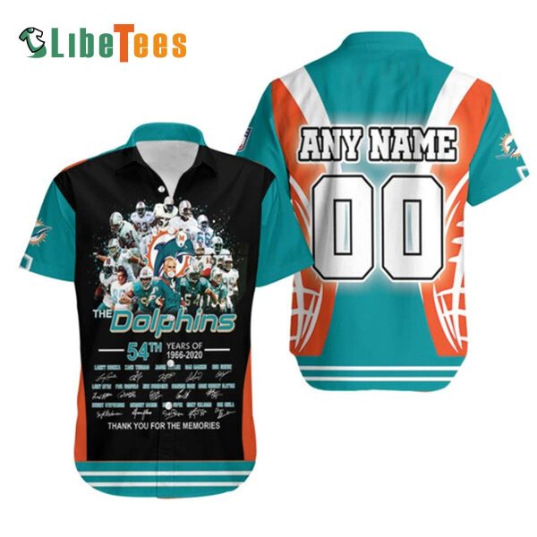 Personalized Miami Dolphins Hawaiian Shirt, Dolpin ̀54th Years, Tropical Print Shirt