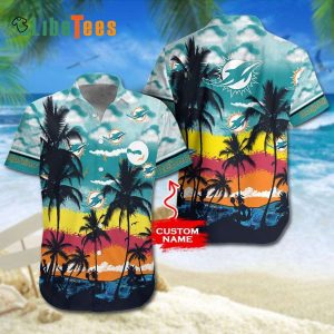 Personalized Miami Dolphins Hawaiian Shirt, Sunset On The Beach, Tropical Print Shirt