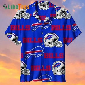 Buffalo Bills Hawaiian Shirt, Word Bills And Helmets, Cheap Hawaiian Shirt
