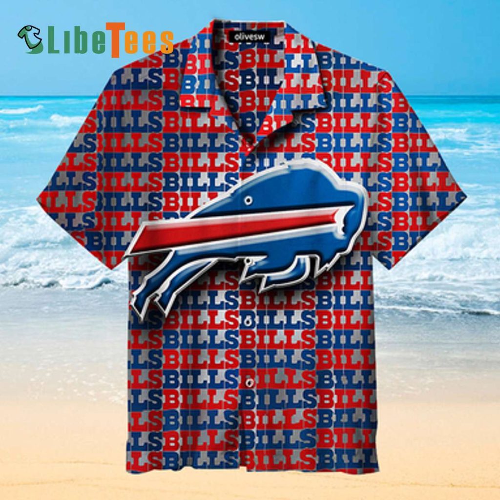 Buffalo Bills Hawaiian Shirt, Word Bills And Logo, Cheap Hawaiian Shirt