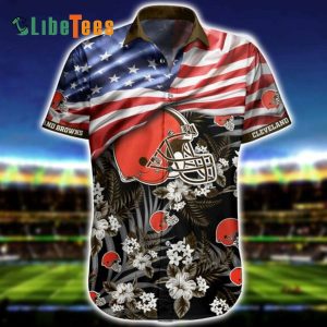 Cleveland Browns Hawaiian Shirt, America Flag And Helmet, Best Hawaiian Shirt