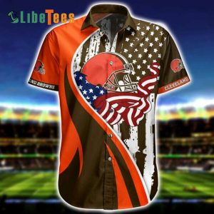 Cleveland Browns Hawaiian Shirt, America Flag And Helmet, Hawaiian Shirt Outfit