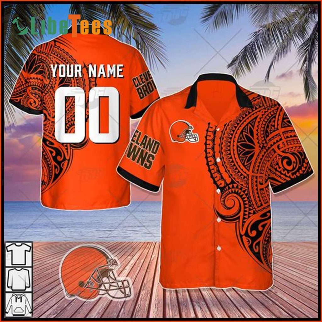 Cleveland Browns Hawaiian Shirt, Atikapu Pattern, Tropical Hawaiian Shirt