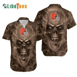 Cleveland Browns Hawaiian Shirt, Brown Skull In Flame, Tropical Print Shirt